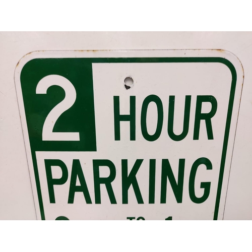 564 - A classic 'Americana metal parking sign '2 hour parking' from the city of Los Angeles. 30 x 46cm.