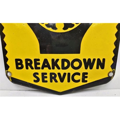 566 - A rare, vintage enamel AA breakdown service sign. 18x23cm.