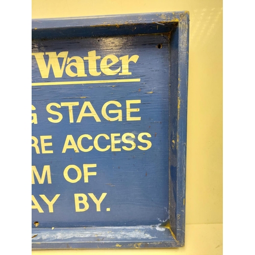 577 - A vintage wood Thames Water 'Shore Access' sign. White print on blue background. 45 x 32cm.