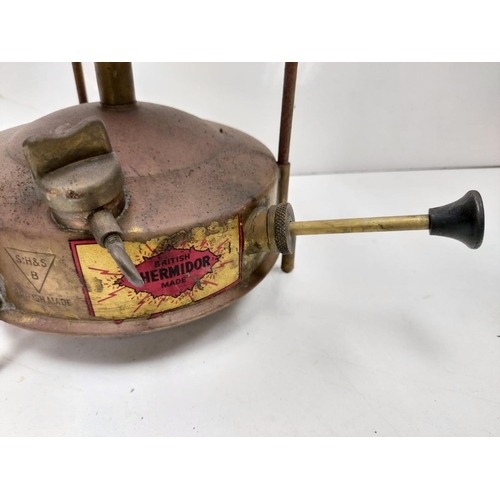 617 - 2 Vintage Paraffin stove burners by Primus. Supplied in separate metal cases. 25cm height.