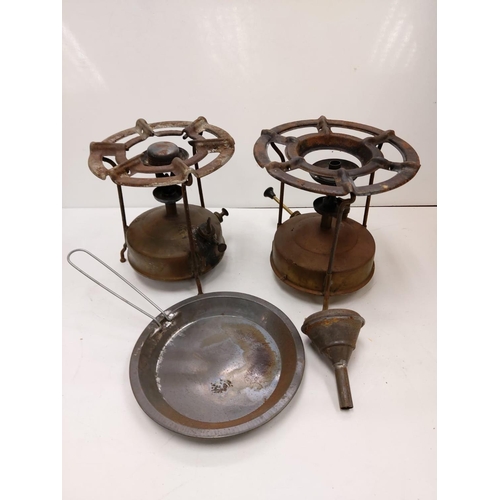 617 - 2 Vintage Paraffin stove burners by Primus. Supplied in separate metal cases. 25cm height.