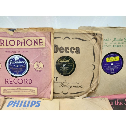 630 - 15 rare vintage 78' records, including Parlaphone, Capitol, MXA and His Masters Voice record labels.