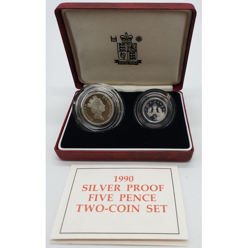 658 - ROYAL MINT 1990 5 PENCE TWO COIN SET SILVER 8.9G