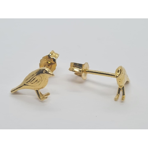 669 - Alex Monroe Little Robin Stud Earrings, set in Sterling Silver with Gold Vermeil New Unworn