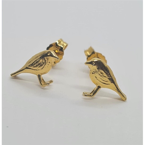 669 - Alex Monroe Little Robin Stud Earrings, set in Sterling Silver with Gold Vermeil New Unworn