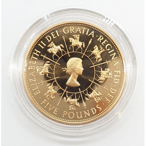 80 - 1953 - 1993 CORONATION 40TH ANNIVERSARY GOLD PROOF CROWN, 22ct GOLD WEIGHT 33.94g, IN ORIGINAL BOX A... 