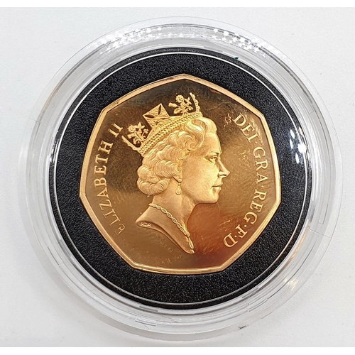 252 - 1992-1993 GOLD PROOF 50P COIN EU, SET IN 22ct GOLD, WEIGHT 26.32g IN ORIGINAL BOX AND PAPER