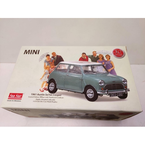 572 - A limited edition, sun star model 1961 Austin Seven Cooper. Good condition with box. 1:12 scale. 
L2... 