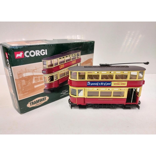 580 - 3 limited vintage Corgi tramway diecast models. Good condition with boxes. 15x10cm.