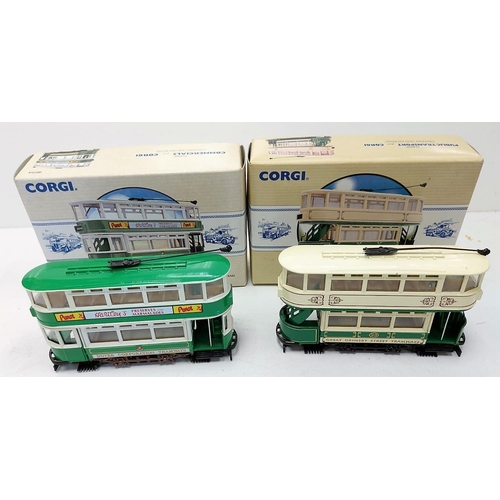 583 - 6 vintage classic commercial, double deck diecast tram models. Good condition with boxes. 15x10cm.