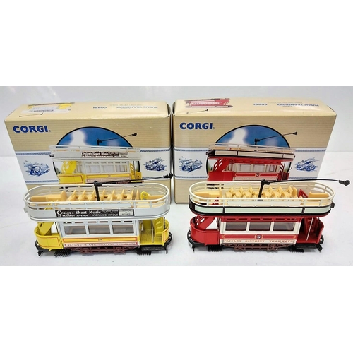 583 - 6 vintage classic commercial, double deck diecast tram models. Good condition with boxes. 15x10cm.