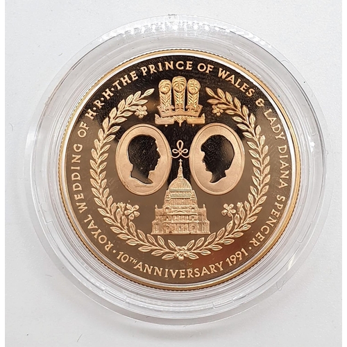 86 - 1991 FALKLANDS ISLAND £5 GOLD PROOF ROYAL WEDDING 10TH ANNIVERSARY, 22ct GOLD WEIGHT 39.94g, IN ORIG... 