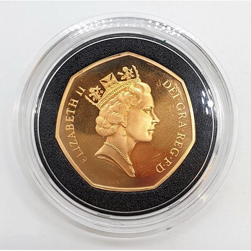 95 - 1992-1993 GOLD PROOF 50P COIN EU, SET IN 22ct GOLD, WEIGHT 26.32g With ORIGINAL BOX AND COA PAPERWOR... 