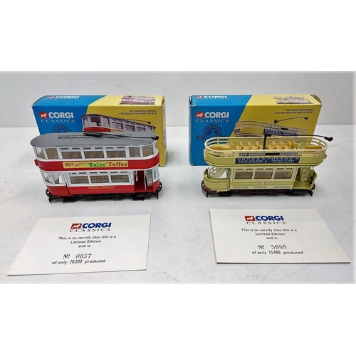 584 - 2 Diecast Corgi Classic Tram Models. Limited Edition with certificates. Height: 10cm.