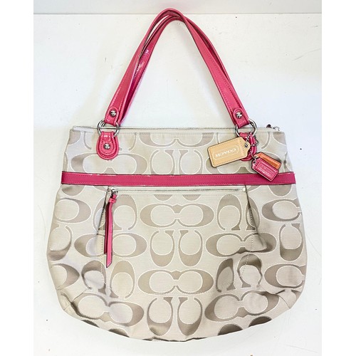 399 - New Coach Tote Bag, Beige canvas with pink trim and interior. 46cm x 38cm.