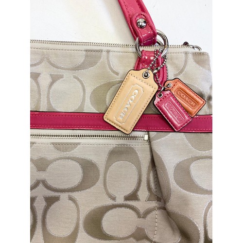 399 - New Coach Tote Bag, Beige canvas with pink trim and interior. 46cm x 38cm.