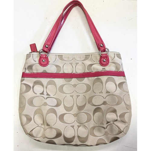 399 - New Coach Tote Bag, Beige canvas with pink trim and interior. 46cm x 38cm.