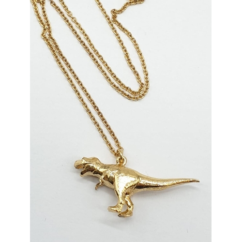 446 - Alex Monroe Tyrannosaurus Rex pendant on expandable Necklace, set in Sterling Silver with Gold Verme... 