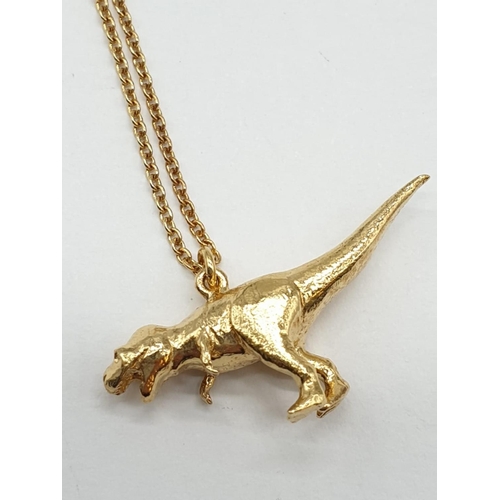 446 - Alex Monroe Tyrannosaurus Rex pendant on expandable Necklace, set in Sterling Silver with Gold Verme... 