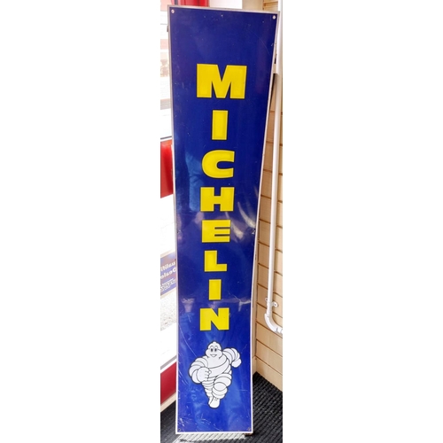 657 - A vintage 1960's aluminium Michelin tyres sign including the iconic 'Michelin Man'. Yellow print on ... 