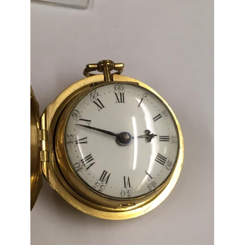 1 - Antique c1700s yellow metal verge Fusee pocket watch and solid gold pocket key , ticking but no guar... 