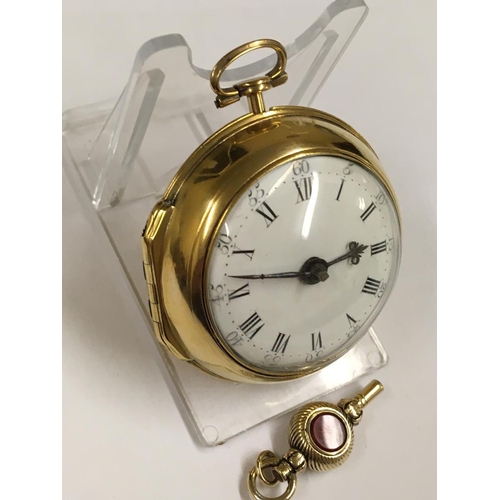 1 - Antique c1700s yellow metal verge Fusee pocket watch and solid gold pocket key , ticking but no guar... 