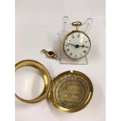 1 - Antique c1700s yellow metal verge Fusee pocket watch and solid gold pocket key , ticking but no guar... 