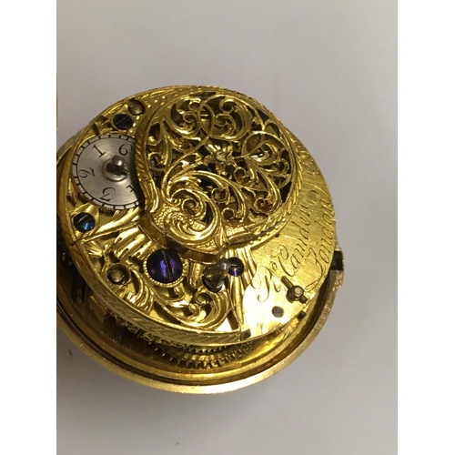 1 - Antique c1700s yellow metal verge Fusee pocket watch and solid gold pocket key , ticking but no guar... 