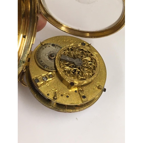 411 - Antique yellow metal verge fusee pocket watch ticking but no guarantees