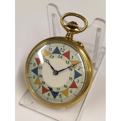 439 - Vintage yellow metal pocket watch & box ( working but no guarantees )