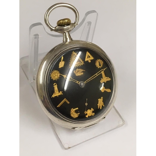 69 - Vintage solid silver Masonic omega pocket watch ( working when tested.