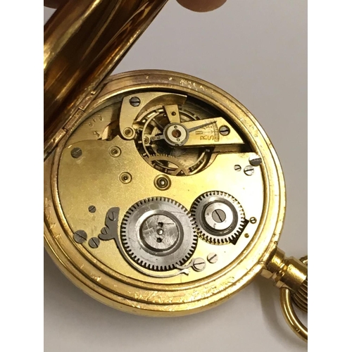 93 - Vintage gilt masonic Goliath pocket watch and case , working when tested.