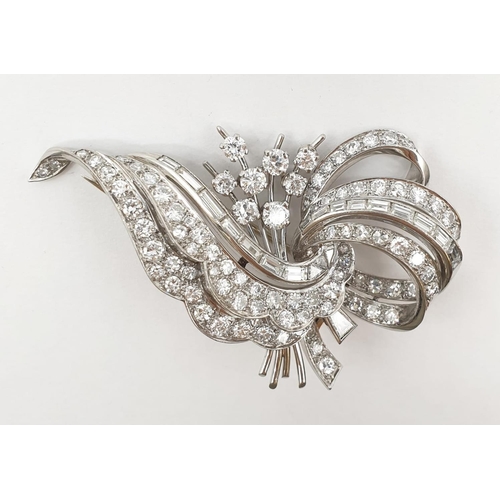 72 - Vintage 18ct white gold art deco style diamond brooch with approx 4ct of diamonds , weight 24g and 6... 