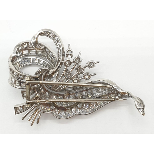 72 - Vintage 18ct white gold art deco style diamond brooch with approx 4ct of diamonds , weight 24g and 6... 