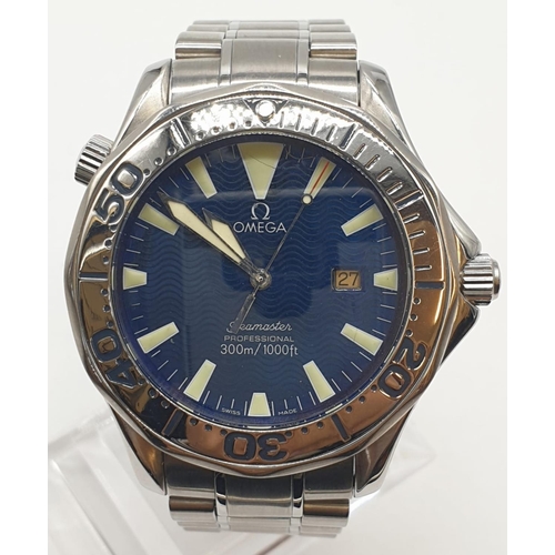 4 - Omega Seamaster gents watch blue face and steel strap, 45mm case.