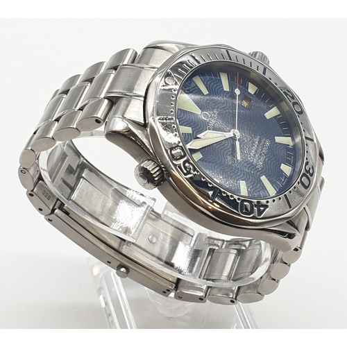 4 - Omega Seamaster gents watch blue face and steel strap, 45mm case.