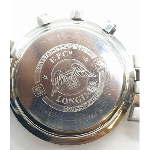 94 - Longines gents chronometer watch with black face and stainless steel strap, 41mm case with card and ... 