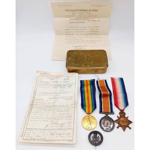 34 - WW1 Medal Trio in a Princess Mary Xmas Gift Tin. Awarded to Pte Albert Preston of the Royal West Rid... 