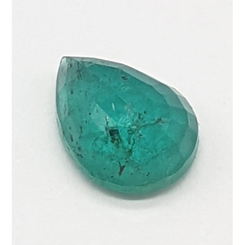 253 - 1.45 Cts Natural emerald. Pear shaped. Some spotting in the stone. ITLGR certification included.