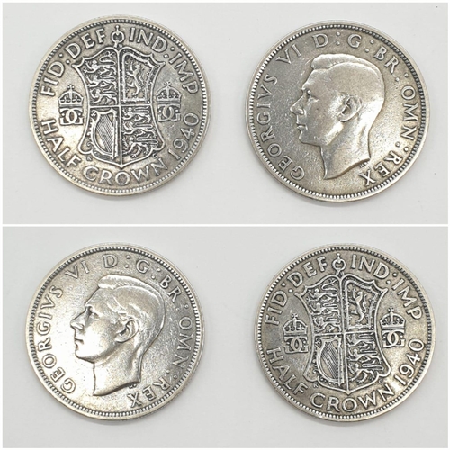 325 - 2x Excellent examples of early WW2 George VI half crowns. Both 1940. Extra fine condition, detail re... 