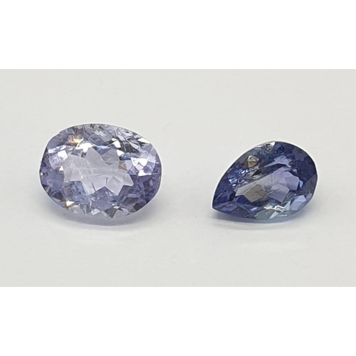 449 - 0.95 Cts Natural tanzanite, Oval mixed cut stone, and 0.60 Cts Natural tanzanite, Pear shaped stone.