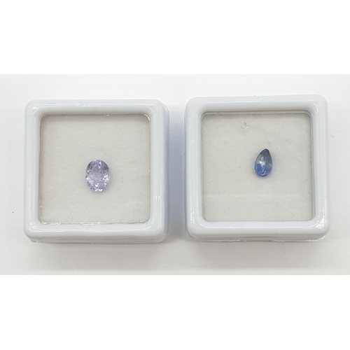 449 - 0.95 Cts Natural tanzanite, Oval mixed cut stone, and 0.60 Cts Natural tanzanite, Pear shaped stone.