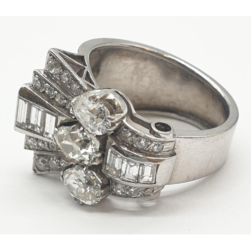 8 - Vintage 18ct white gold art deco style ring with over 3ct of top quality diamonds. 10.4 grams in wei... 