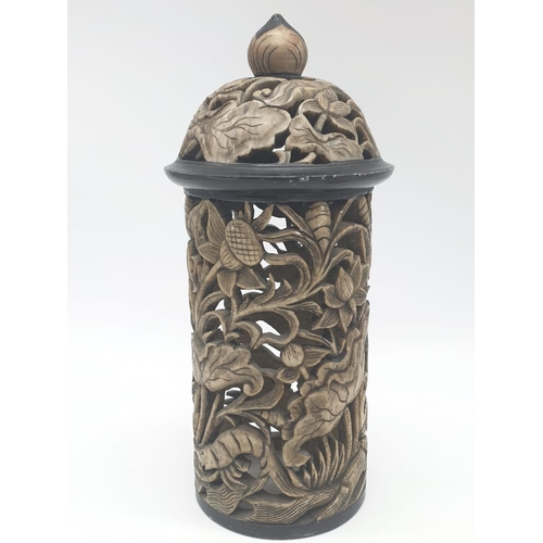 162 - A beautiful, Burmese, stone carved and pierced, incense burner (a candle can also be used).  Height:... 