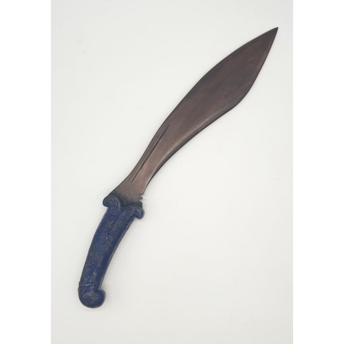 50 - A rare and highly ornamental/commemorative Gurkha’s KUKRI with lapis lazuli hilt and bronze blade. O... 