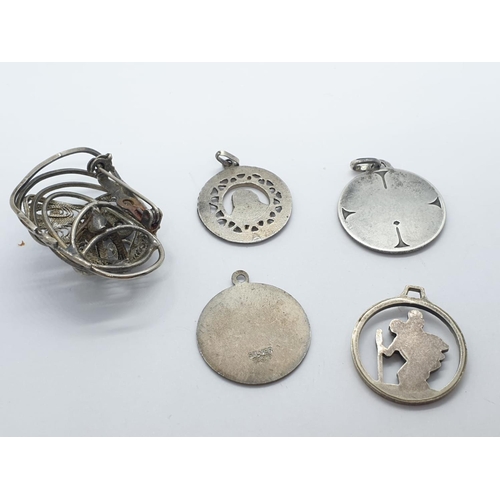 832 - 4 x silver PENDANTS  plus a filigree BROOCH