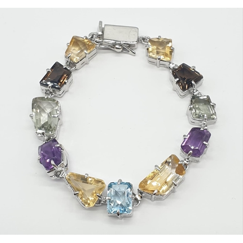 211 - 925 Silver Bracelet with Amethyst Smoky Quartz, Citrine, Blue Topaz, Handmade Bracelet, Earth Mined ... 