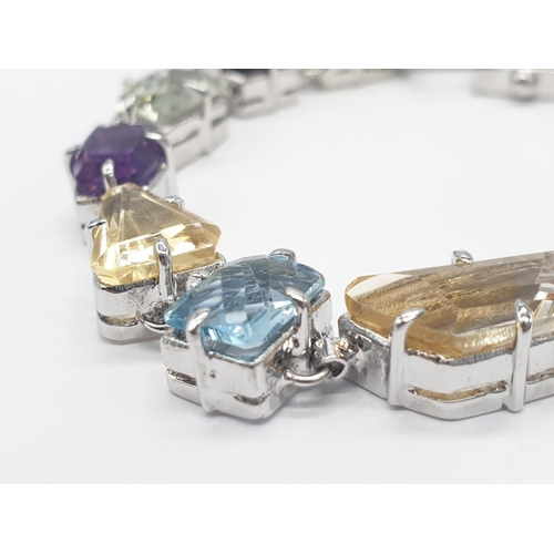 211 - 925 Silver Bracelet with Amethyst Smoky Quartz, Citrine, Blue Topaz, Handmade Bracelet, Earth Mined ... 