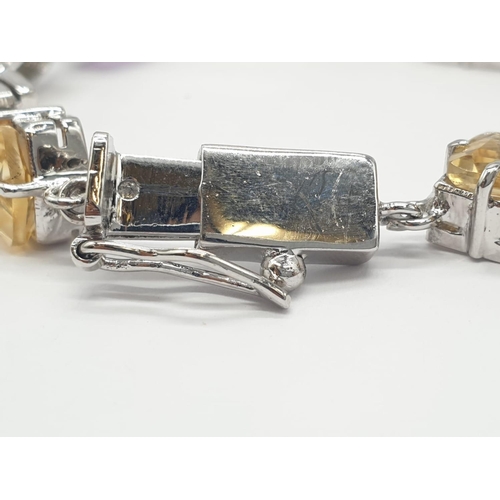 211 - 925 Silver Bracelet with Amethyst Smoky Quartz, Citrine, Blue Topaz, Handmade Bracelet, Earth Mined ... 