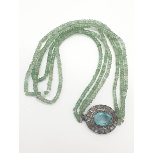 344 - Aventurine Gemstone Beads Necklace with a Fluorite and Rainbow Labradorites Clasp, 0.55ct Diamonds 4... 